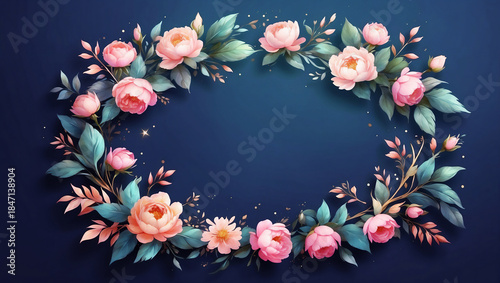 ピンクの花のフレーム　AI生成素材