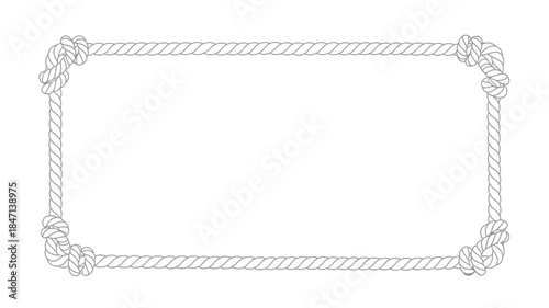 A simple black and white rectangular frame created with twisted rope and knotted corners