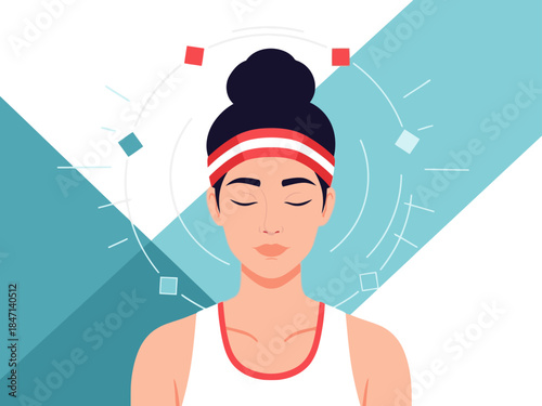 serene woman meditates with geometric shapes surrounding her Focus on mindset and inner strength Modern minimalist design with a calming aesthetic Perfect for wellness and self-improvement themes