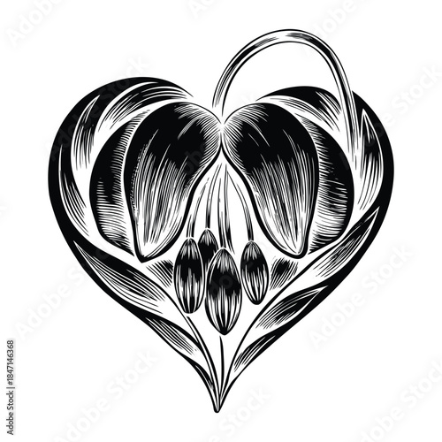 Hand Drawn Bleeding Heart Flower Vector with Soft Gradient Colors and Botanical Details Ideal for Wedding Stationery Greeting Cards and Wall Art