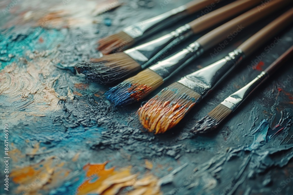 Obraz premium Paint Brushes on Colorful Palette