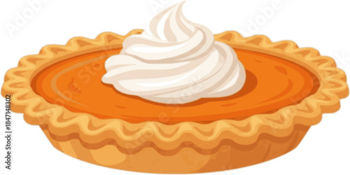 Pies Vector Illustration.Thanksgiving and Holiday Pumpkin Pie. Happy Thanksgiving Day traditional pumpkin pie with whipped cream on the top Web site page and mobile app design vector element