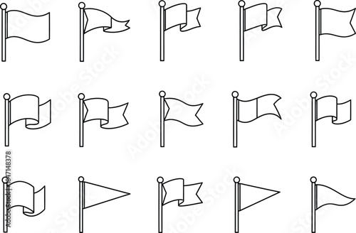 Collection of simple flag outlines on poles for design or representation