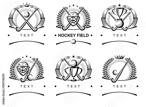 Hockey field labels and icons set. Collection icons hockey field. Vector