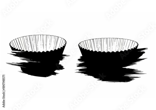 Silhouette of two baking cups, minimalist style, black and white, suitable for culinary designs, copy space