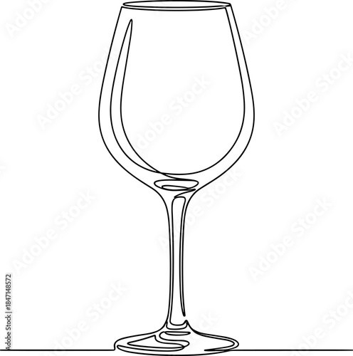 Empty wine glass illustration, simple line drawing of a champagne flute