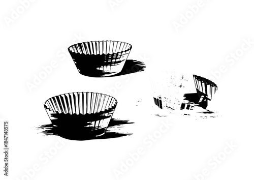 Silhouette of two baking cups, minimalist style, black and white, suitable for culinary designs, copy space
