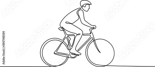 Continuous Line Drawing of Cyclist Riding a Bike in Motion