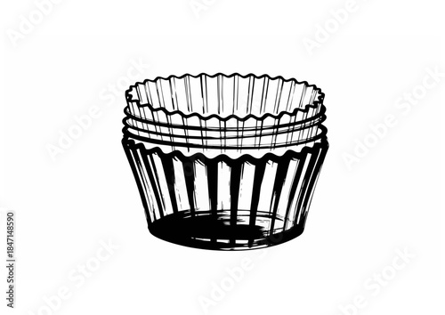 Silhouette of two baking cups, minimalist style, black and white, suitable for culinary designs, copy space