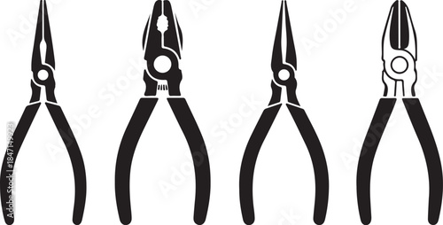 Set of different types of hand pliers tool silhouette vector icons. various working instruments for repair and construction.