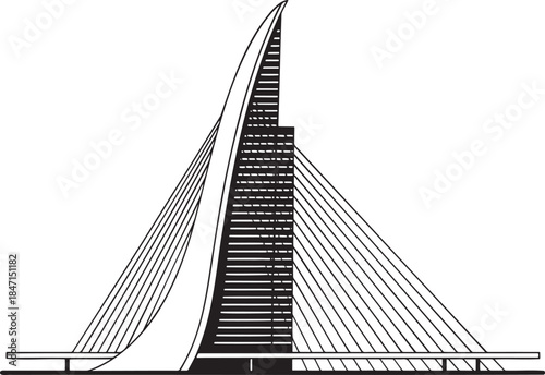 Modern suspension bridge silhouette with distinctive pylon and cable stay design structure