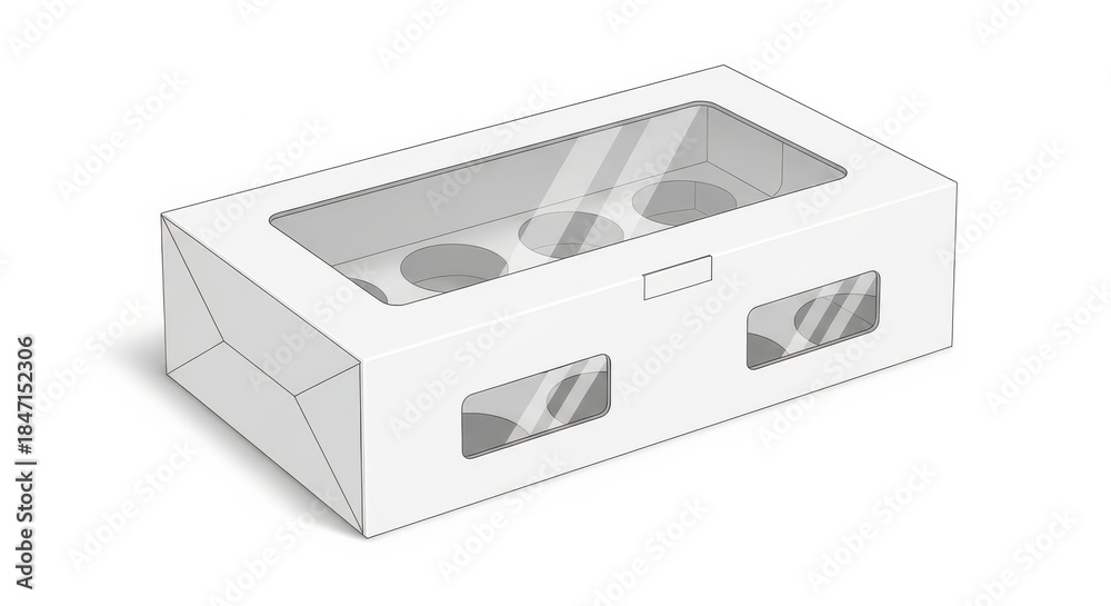 Obraz premium White cardboard cupcake box with clear window.