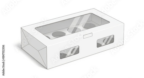 White cardboard cupcake box with clear window.