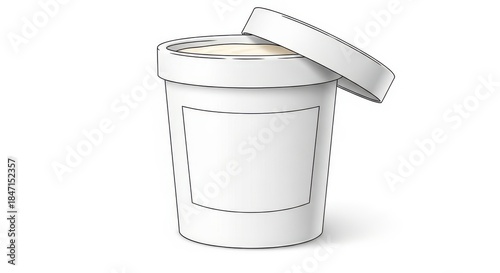 Blank white ice cream container with lid slightly open.
