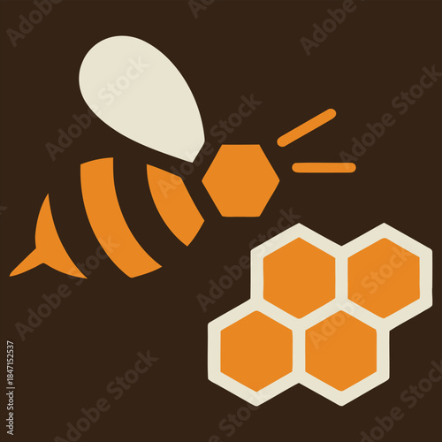 Stylized bee and honeycomb graphic insect hexagon