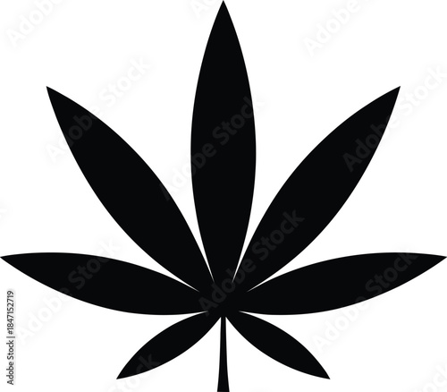 Black cannabis leaf silhouette on white background