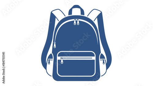Blue Backpack Icon with Zippers and Straps.