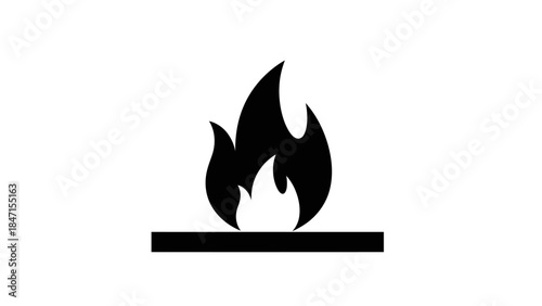 Simple Black Flame Icon on White Background.