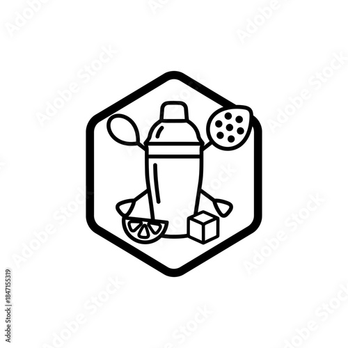 Bartender day shaker silhouette vintage circus themed lounge held high simple striped vector illustration