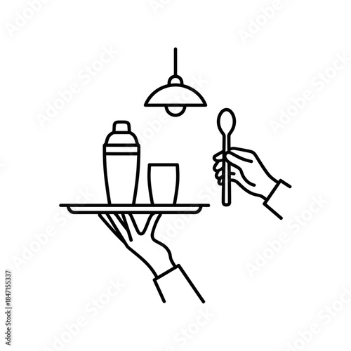 Bartender day shaker silhouette speakeasy doorway held gloved hands keyhole negative space vector illustration