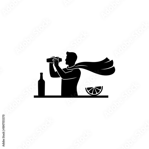 Bartender day shaker silhouette shaking rainstorm mood three rain drop silhouettes vector illustration