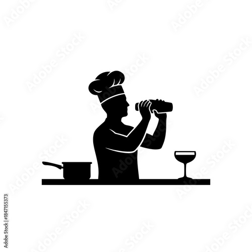 Bartender day shaker silhouette shaking minimalist ski resort bar single ski vector illustration