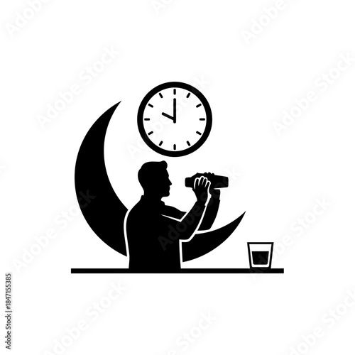 Bartender day shaker silhouette shaking futuristic space station bar simple ring vector illustration