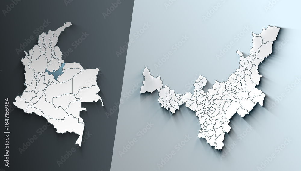 Obraz premium Minimalist 3D Map of Boyaca Colombia Department with District Borders