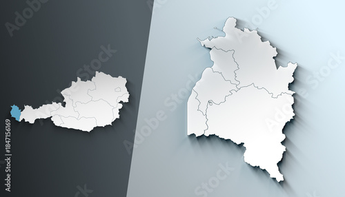 Tableau sur toile Minimalist 3D Map of Vorarlberg Austria State with Borders
