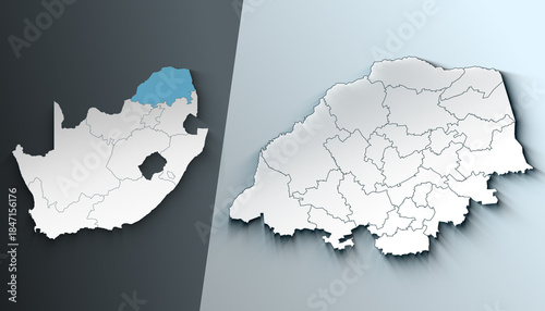 Minimalist 3D Map of Limpopo South Africa Province with Borders