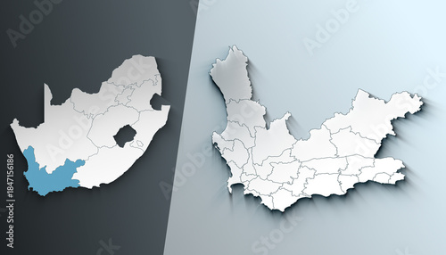 Minimalist 3D Map of Western Cape Province _00141 South Africa Province with Borders