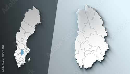 Fényképezés Minimalist 3D Map of Orebro Sweden County with Borders