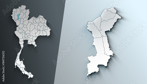 Minimalist 3D Map of Lamphun Thailand Region with Borders