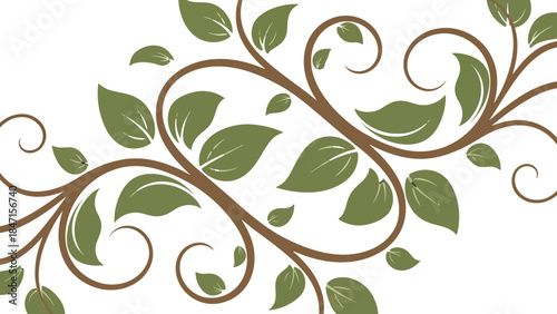 Floral Swirl and Green Leaves: An intricate floral design unfurls with gracefully swirling vines and verdant leaves, evoking the beauty and harmony of nature.