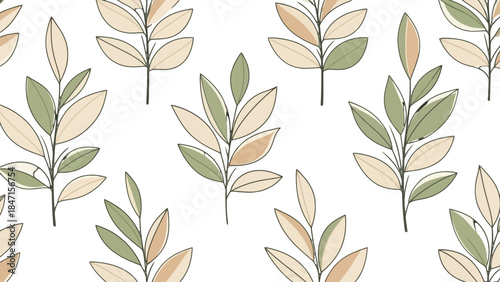 Elegant Botanical Pattern: A sophisticated pattern of delicate botanical leaves, their graceful lines and subtle color palette creating a sense of serene beauty and natural elegance.