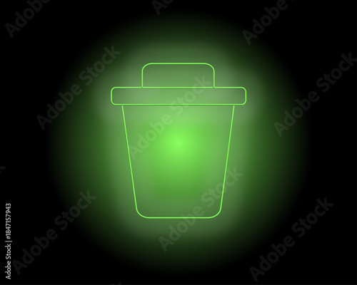 Neon Green Reusable Coffee Cup Icon on Dark Background