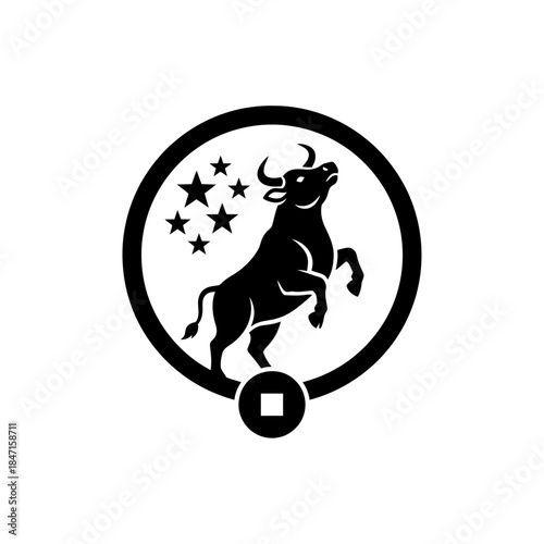 Lunar New Year zodiac ox silhouette full body wide view reaching upward curiosity two vector illustration