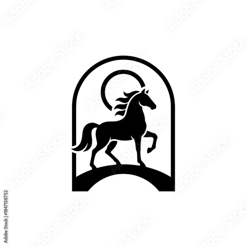 Lunar New Year zodiac horse silhouette high angle simplified mid step vector illustration