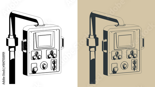 CNC machine control panel isometric illustrations