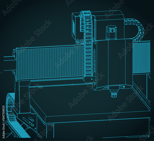 CNC router milling machine isometric blueprint