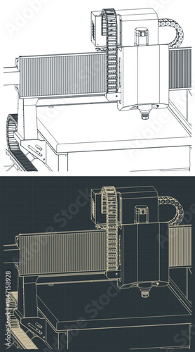 CNC router milling machine isometric drawings