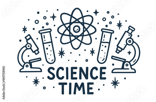 Science time: microscopes, test tubes, and atomic symbols in scientific