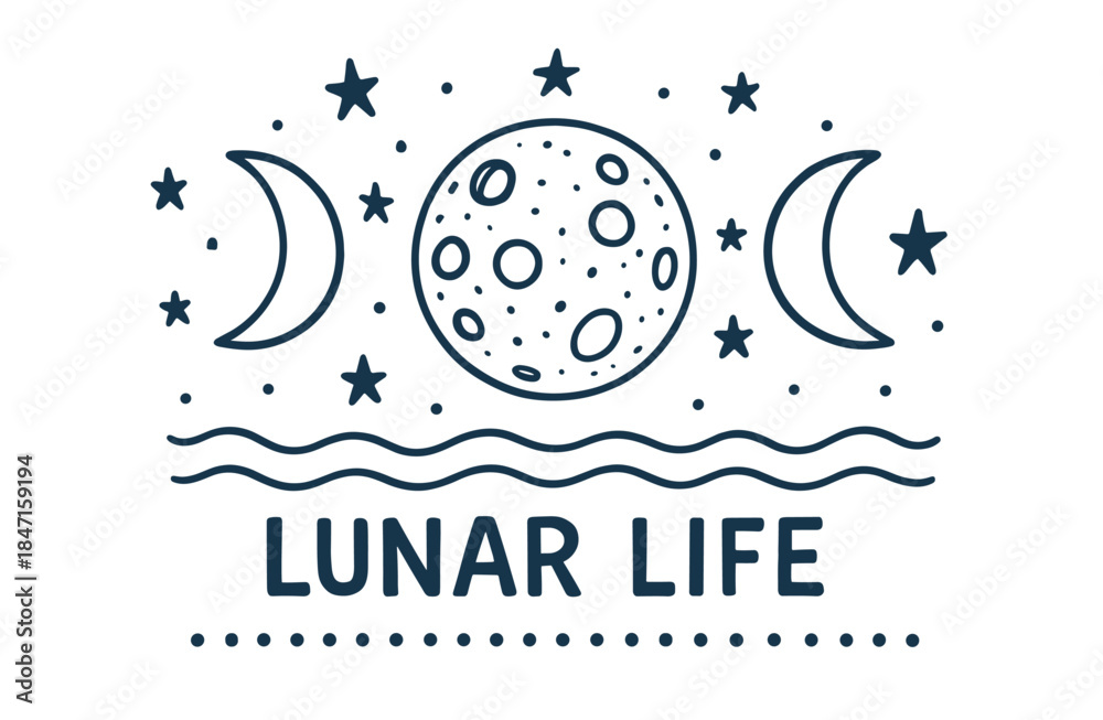 Fototapeta premium Lunar life design featuring moon and stars with crescent shapes