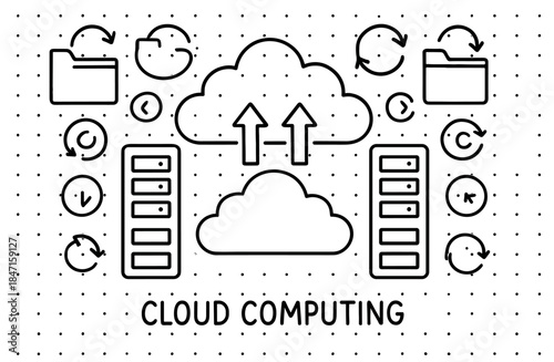Cloud computing concept with data sync and storage icons