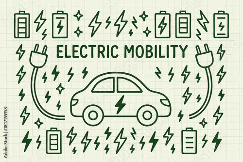 Electric mobility concept with car and battery icons