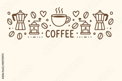 Minimalist coffee design with moka pots and coffee beans