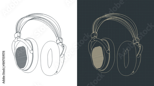 Wireless headphones isometric drawings