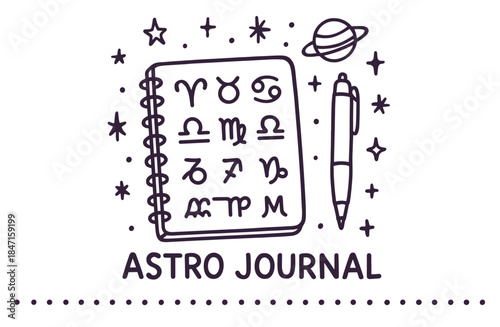 Astro journal with zodiac symbols and pen