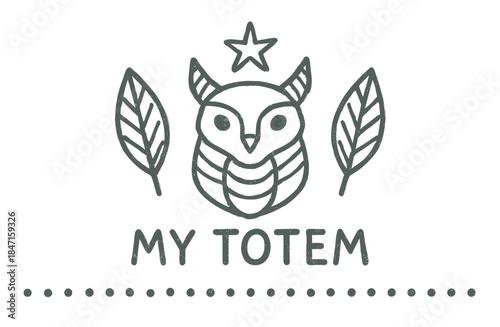 Minimalist totem owl with leaves and star design