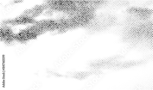 Distressed halftone gradient background. Vintage noisy dotted pattern for poster, album cover, collage design.
